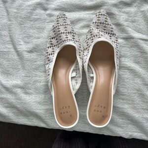 a new day White Crochet Pointed Toe Slip-On heels